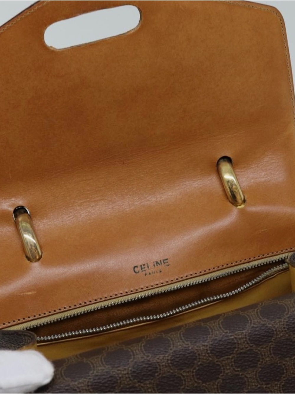 Celine Brown Monogram Satchel with Tan Trim and Gold Hardware - Picture 4 of 4
